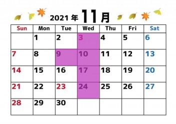 １１月定休日のご案内です